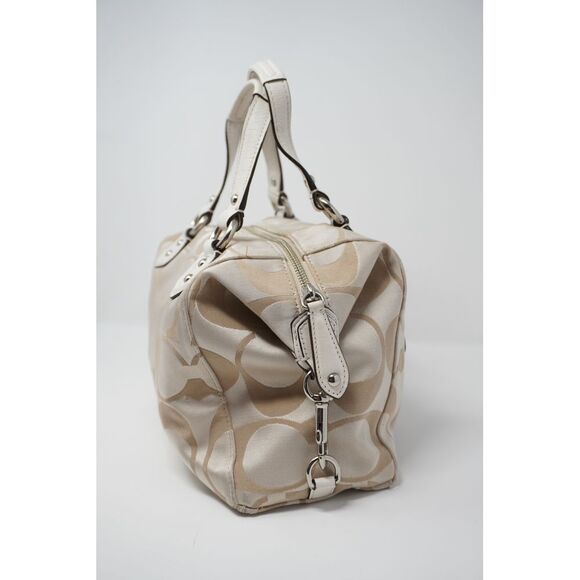 Coach Campbell Satchel Tan Signature and Ivory Leather Silver Tone - Picture 3 of 10